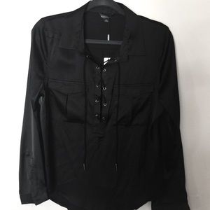 Black Lace-up Long Sleeve Shirt
